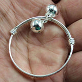 Letter Pattern Silver Plated Baby Bracelet with Bell