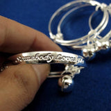 Letter Pattern Silver Plated Baby Bracelet with Bell