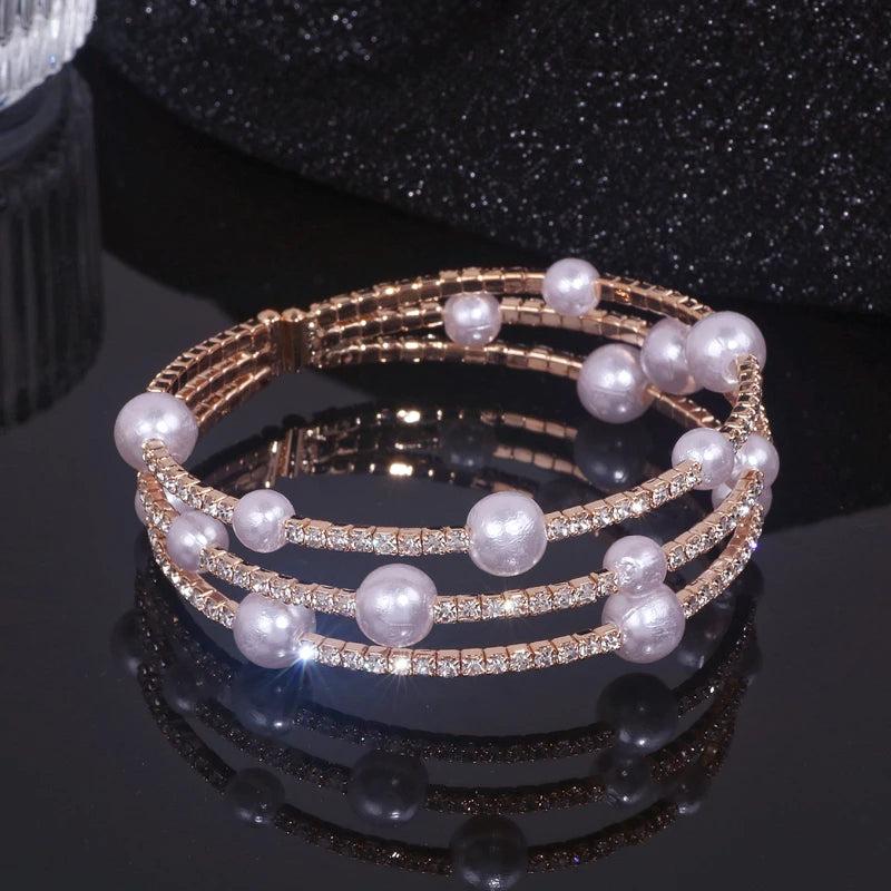Multilayer Rhinestone Cuff Bangles Crystal Bracelets - Wedding Jewelry