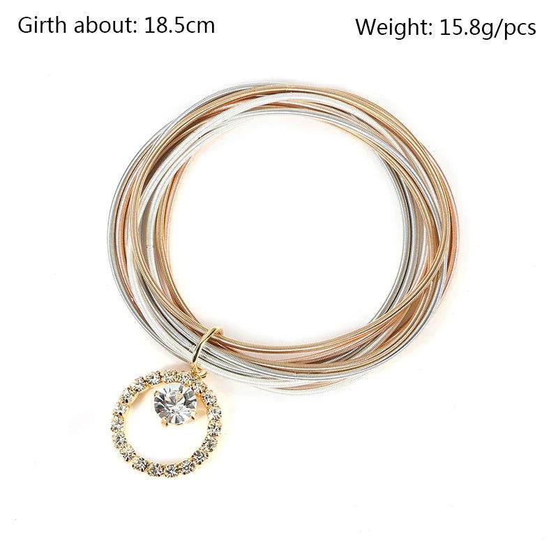 Metal Guitar String Jewelry Circular Rhinestone Spring Bracelet