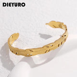 316L Stainless Steel Feather Cuff Bracelet For Women Girl Bangle Gift