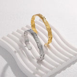 316L Stainless Steel Feather Cuff Bracelet For Women Girl Bangle Gift