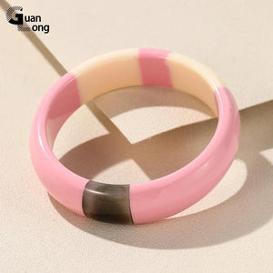 Colorful Resin Bangles Geometric Round Bracelets Retro Travel Jewelry