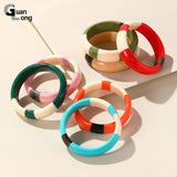 Colorful Resin Bangles Geometric Round Bracelets Retro Travel Jewelry