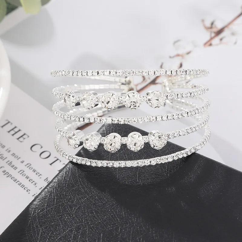 Crystal Pearl Bracelet Stretchable Rhinestone Bridal Wedding Party