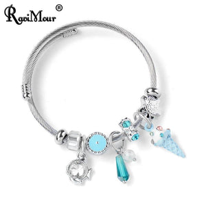 Stainless Steel Charm Bracelet Ice Cream Crystal Bangle