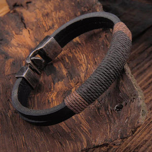 Double Row Gunny Bag Leather Punk Bracelet Men's Knitted