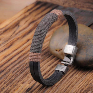 Double Row Gunny Bag Leather Punk Bracelet Men's Knitted