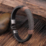 Double Row Gunny Bag Leather Punk Bracelet Men's Knitted