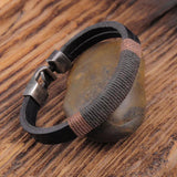 Double Row Gunny Bag Leather Punk Bracelet Men's Knitted