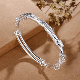 Silver Flower Bracelet Women Girl Birthday Retro Adjustable Jewelry
