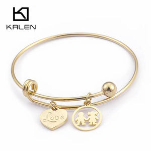 Mom Love Heart Bangles Stainless Steel Summer Jewelry