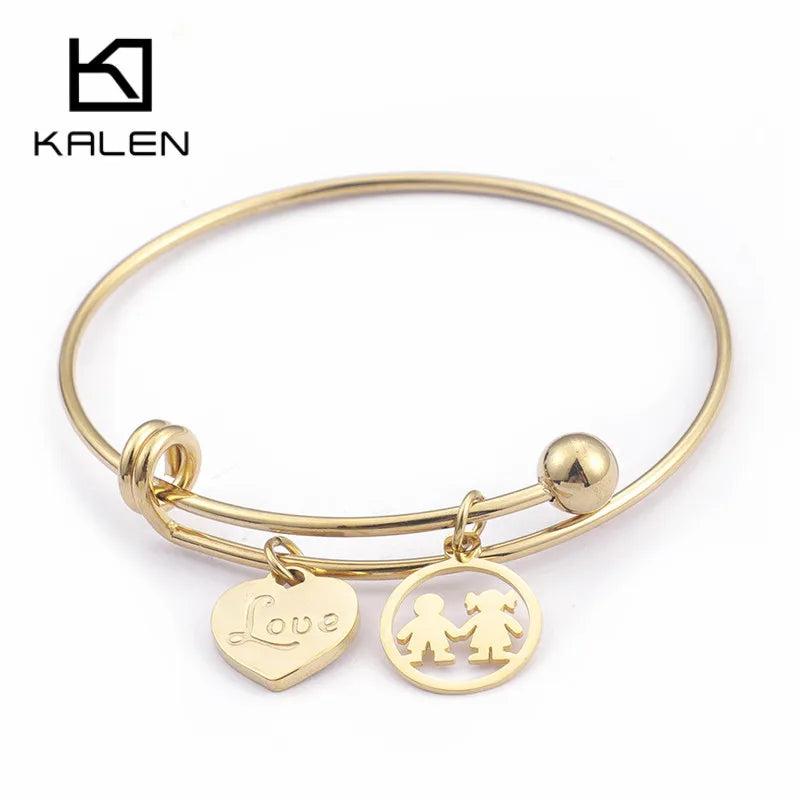 Mom Love Heart Bangles Stainless Steel Summer Jewelry