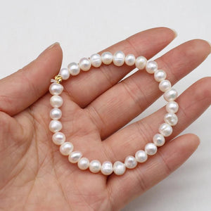 Freshwater Pearl Elastic Bracelet 6-7mm Charms Women Gift
