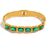 Green CZ Bracelet Bangle Stainless Steel Waterproof High Jewelry Women