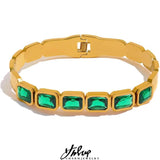 Green CZ Bracelet Bangle Stainless Steel Waterproof High Jewelry Women