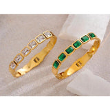 Green CZ Bracelet Bangle Stainless Steel Waterproof High Jewelry Women