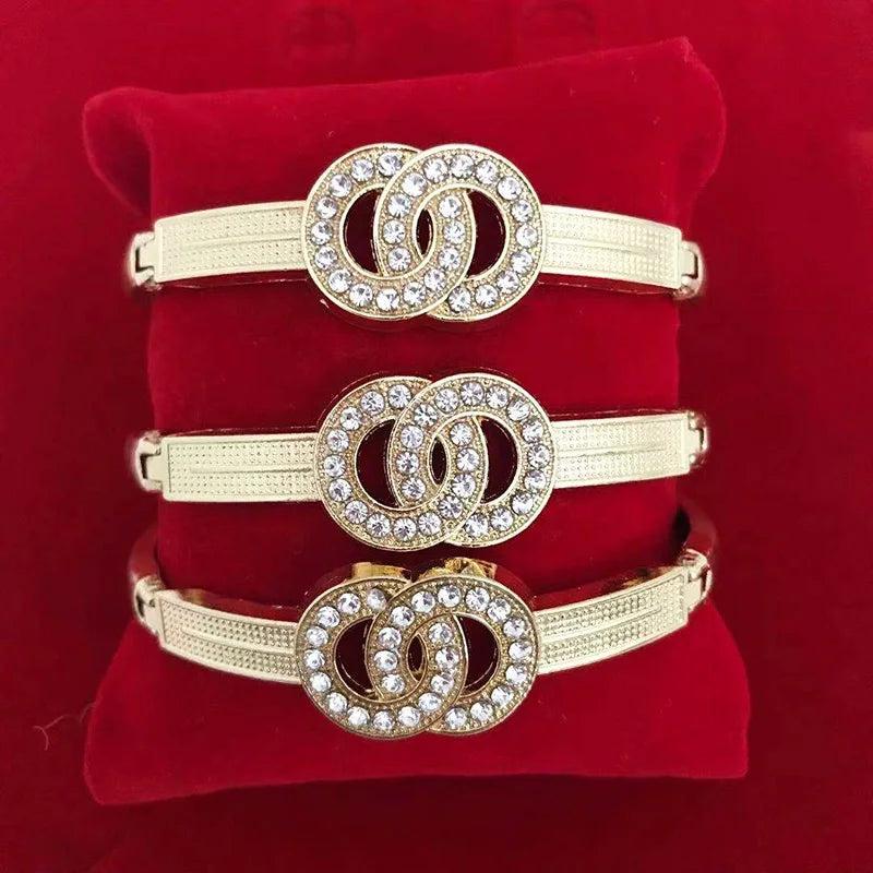 Ethnic Stone Rhinestone Bracelet Set - 3PCS Alloy Metal Bracelet Accessories