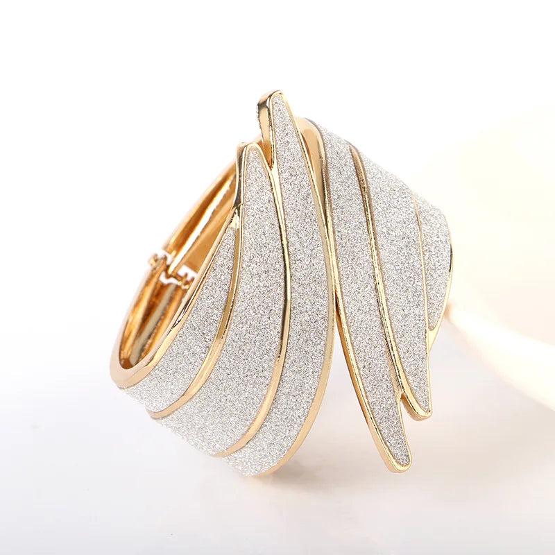 Metal Cuff Bracelet & Angel Feather Wings Charm Bracelet