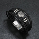 Men Leather Bracelets Multi-layer Braided with Scripture Compass