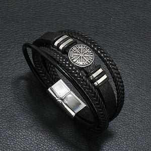 Men Leather Bracelets Multi-layer Braided with Scripture Compass