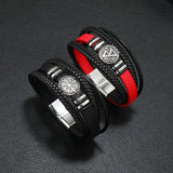 Men Leather Bracelets Multi-layer Braided with Scripture Compass