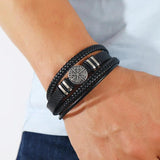 Men Leather Bracelets Multi-layer Braided with Scripture Compass