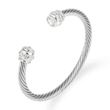 Steel Cable Cuff Bracelet with Zircon Bangle