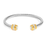 Steel Cable Cuff Bracelet with Zircon Bangle