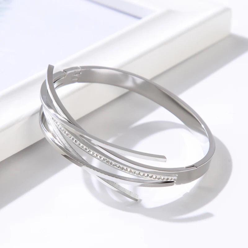 Cross CZ Bracelet Bangle Stainless Steel Crystal Jewelry Gift