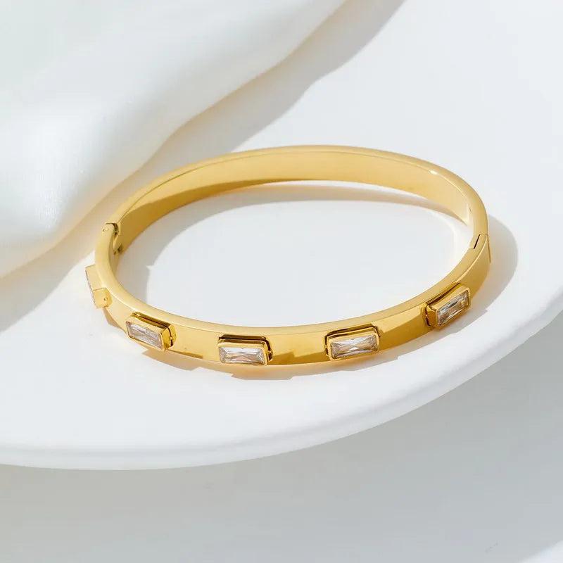 Colorful Cubic Zirconia Bangle Stainless Steel Bracelet 18k Plated Jewelry