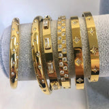 Colorful Cubic Zirconia Bangle Stainless Steel Bracelet 18k Plated Jewelry