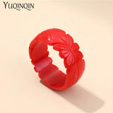 Engraved Flowers Vintage Bracelets Resin Cuff Acrylic Charm