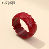 Engraved Flowers Vintage Bracelets Resin Cuff Acrylic Charm