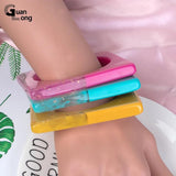 Vintage Resin Square Bracelet Bangle Geometric Big Bangle For Girls
