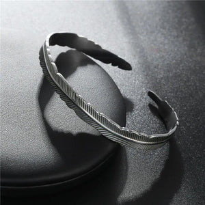 Stainless Steel Leaf Bangle Bracelet Punk Boho Cuff