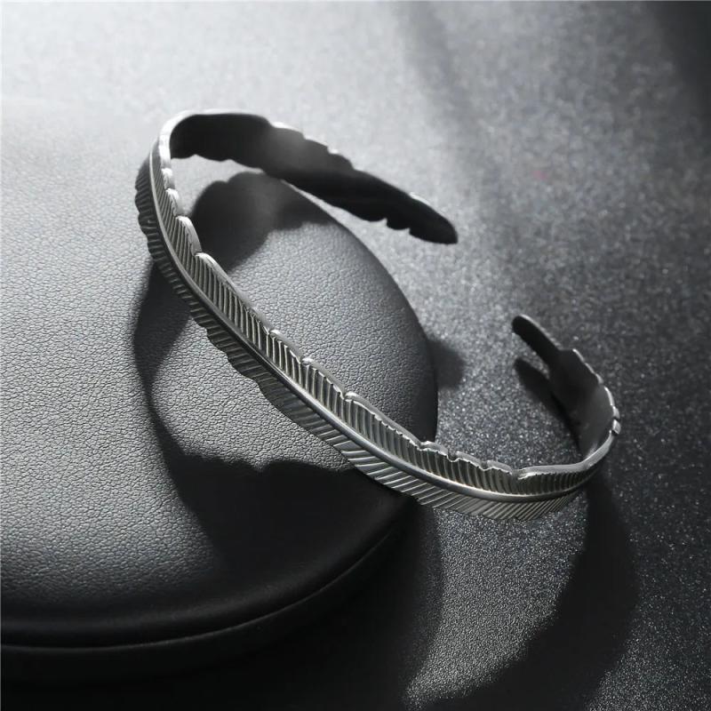 Stainless Steel Leaf Bangle Bracelet Punk Boho Cuff