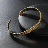 Stainless Steel Leaf Bangle Bracelet Punk Boho Cuff