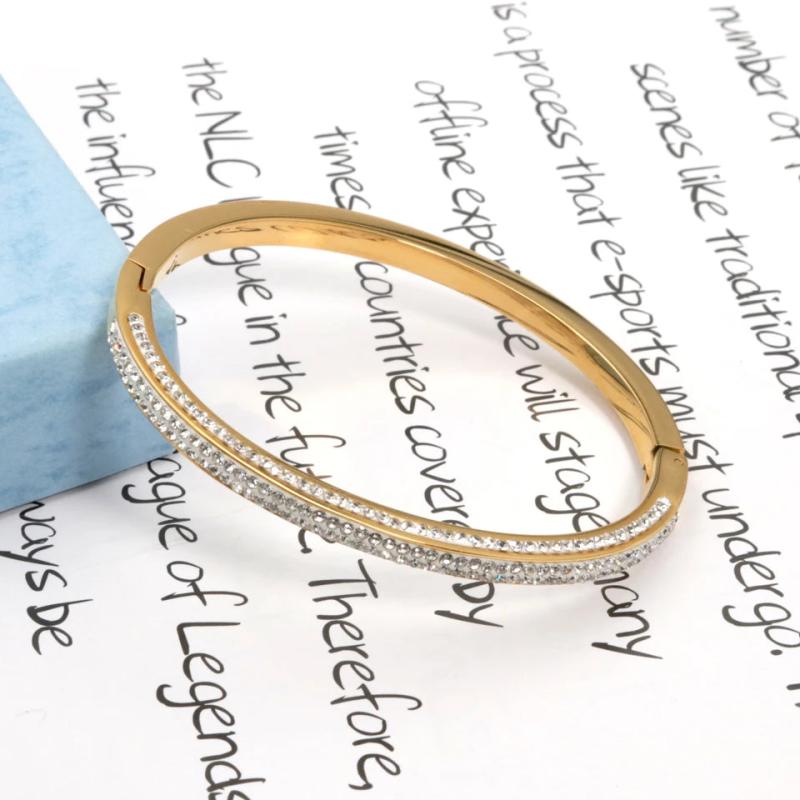 Stainless Steel Crystal Bracelets 4 Rows Geometry Bangle