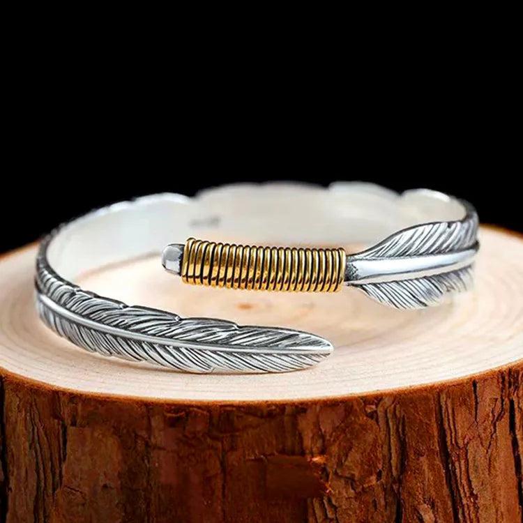 Ethnic Retro Feather Bracelet Silver Plated Leaf Bangle TYB129