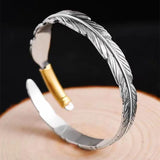 Ethnic Retro Feather Bracelet Silver Plated Leaf Bangle TYB129