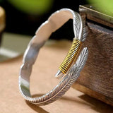 Ethnic Retro Feather Bracelet Silver Plated Leaf Bangle TYB129