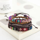 Ethnic Fabric Leather Beads Bracelet For Women Men