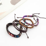 Ethnic Fabric Leather Beads Bracelet For Women Men