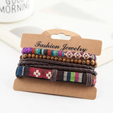 Ethnic Fabric Leather Beads Bracelet For Women Men