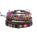 Ethnic Fabric Leather Beads Bracelet For Women Men