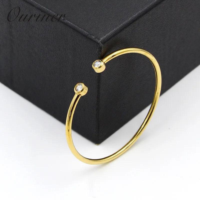 Stainless Steel CZ Crystal Letter Women Cuff Bracelet