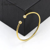 Stainless Steel CZ Crystal Letter Women Cuff Bracelet