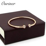 Stainless Steel CZ Crystal Letter Women Cuff Bracelet