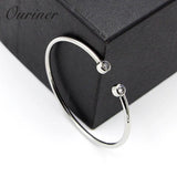 Stainless Steel CZ Crystal Letter Women Cuff Bracelet